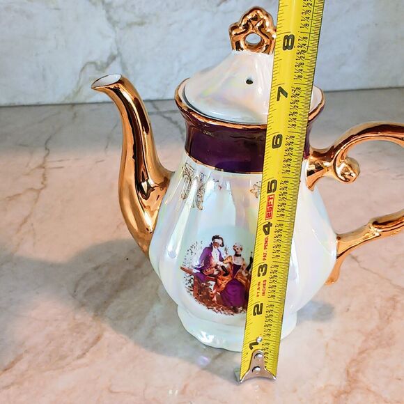 GNA Fine Porcelain 8.5" Tea Pot GOLD Hand Painted Victorian Courtship Iridescent - Picture 16 of 16